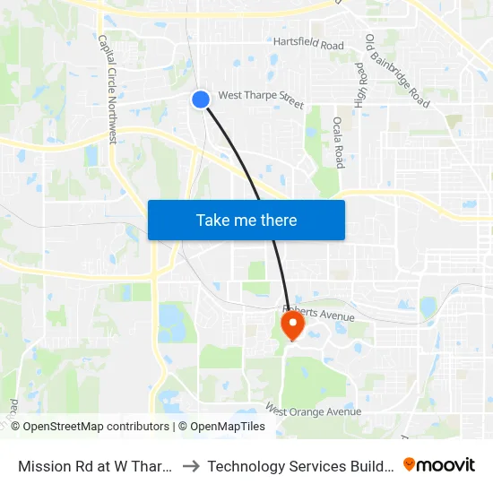 Mission Rd at W Tharpe St Nb to Technology Services Building (Elbit) map