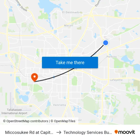 Miccosukee Rd at Capital Cir NE Wb to Technology Services Building (Elbit) map