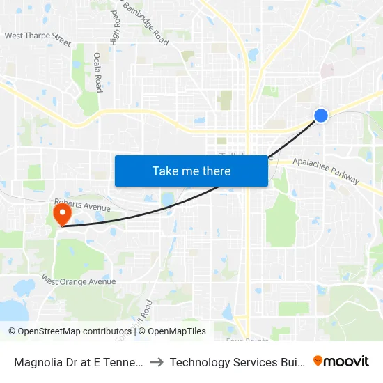 Magnolia Dr at E Tennessee St Nb to Technology Services Building (Elbit) map