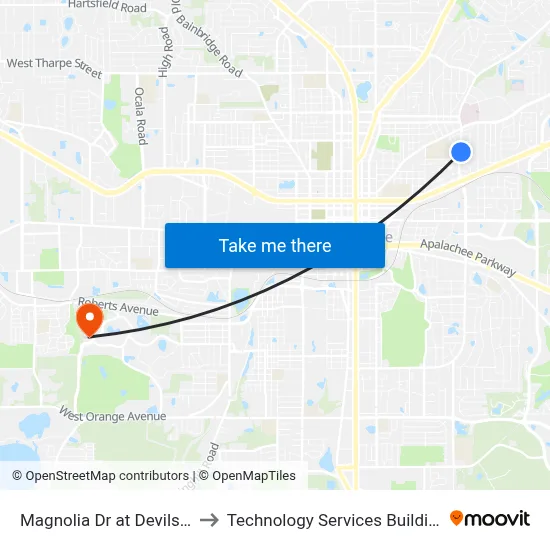 Magnolia Dr at Devils Dip Nb to Technology Services Building (Elbit) map