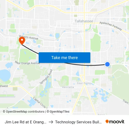Jim Lee Rd at E Orange Ave Nb to Technology Services Building (Elbit) map