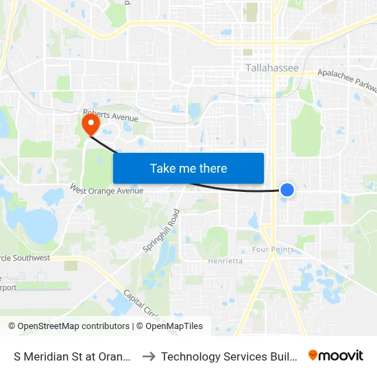 S Meridian St at Orange Ave Sb to Technology Services Building (Elbit) map