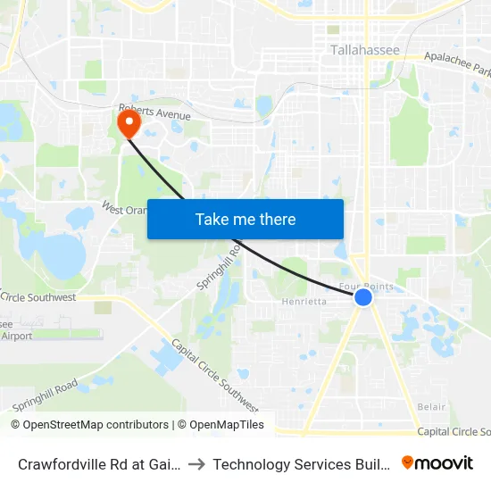 Crawfordville Rd at Gaile Ave Nb to Technology Services Building (Elbit) map