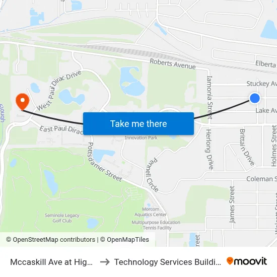 Mccaskill Ave at Highland St to Technology Services Building (Elbit) map