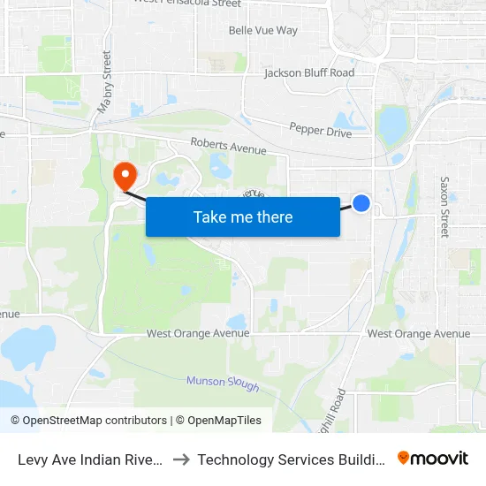 Levy Ave Indian River St Wb to Technology Services Building (Elbit) map