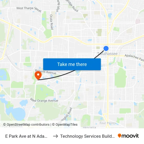 E Park Ave at N Adams St Wb to Technology Services Building (Elbit) map