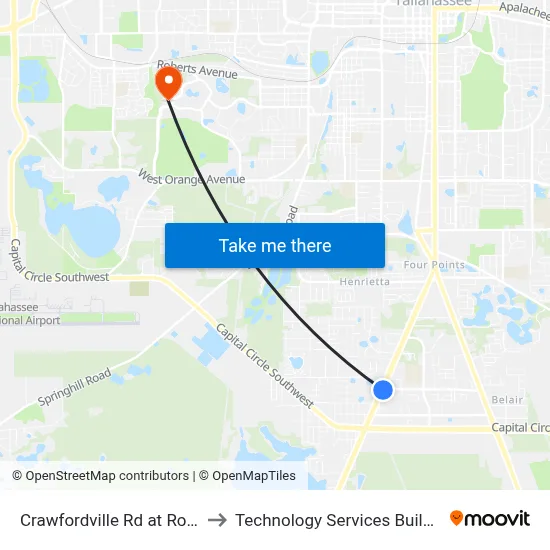Crawfordville Rd at Ross Rd Nb to Technology Services Building (Elbit) map
