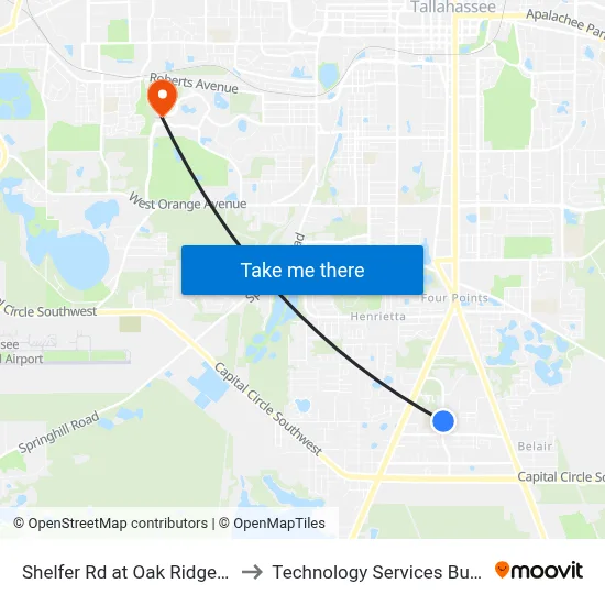 Shelfer Rd at Oak Ridge Elementary to Technology Services Building (Elbit) map