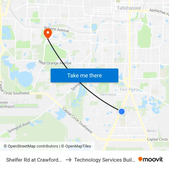 Shelfer Rd at Crawfordville Rd Nb to Technology Services Building (Elbit) map