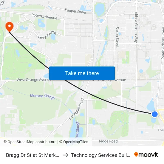 Bragg Dr St at St Marks Trail Wb to Technology Services Building (Elbit) map