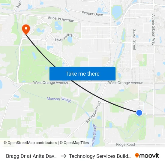 Bragg Dr at Anita Davis Pl Wb to Technology Services Building (Elbit) map