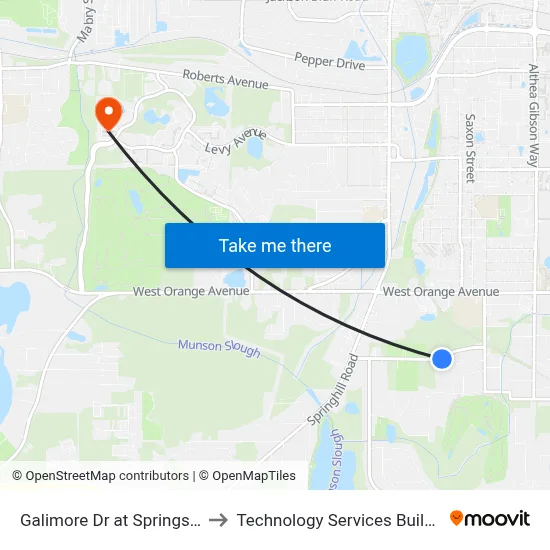 Galimore Dr at Springsax Rd Nb to Technology Services Building (Elbit) map