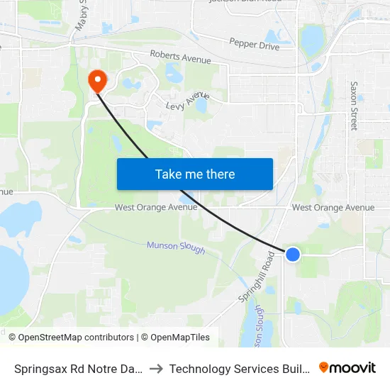 Springsax Rd Notre Dame St Wb to Technology Services Building (Elbit) map