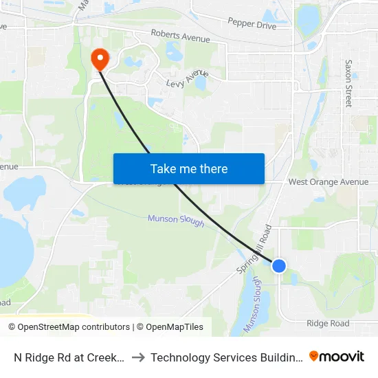 N Ridge Rd at Creek Rd Sb to Technology Services Building (Elbit) map