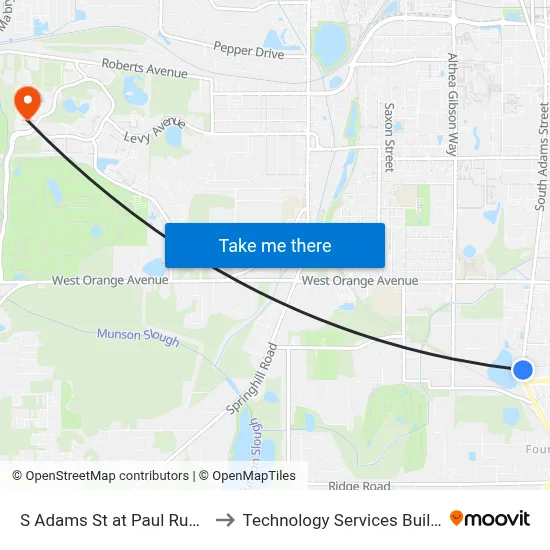 S Adams St at Paul Russell Rd Nb to Technology Services Building (Elbit) map