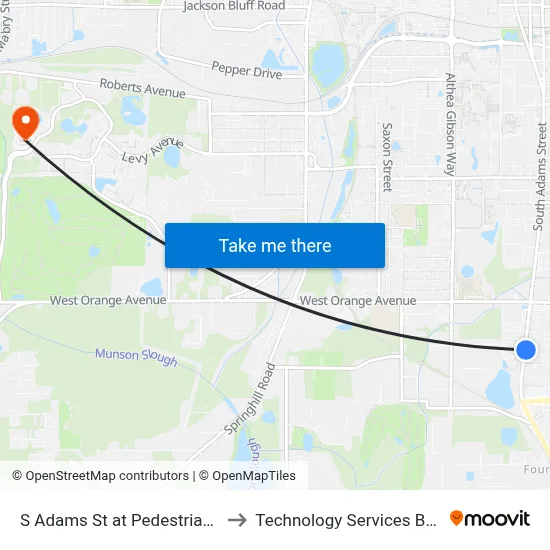 S Adams St at Pedestrian Crossing Nb to Technology Services Building (Elbit) map