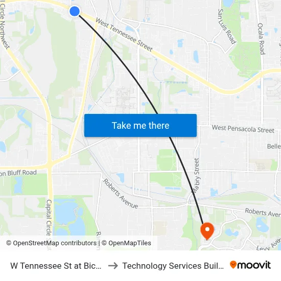 W Tennessee St at Bicycle Rd Eb to Technology Services Building (Elbit) map