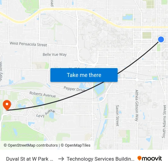 Duval St at W Park Ave Nb to Technology Services Building (Elbit) map