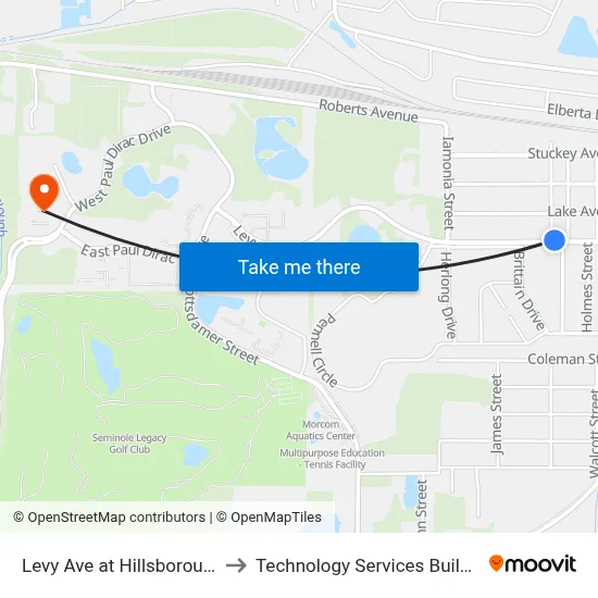 Levy Ave at Hillsborough St Wb to Technology Services Building (Elbit) map