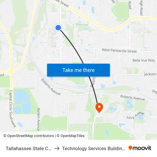 Tallahassee State College to Technology Services Building (Elbit) map