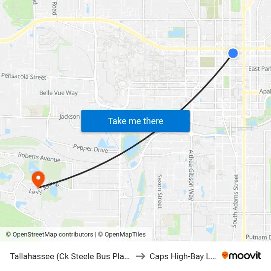 Tallahassee (Ck Steele Bus Plaza) to Caps High-Bay Lab map