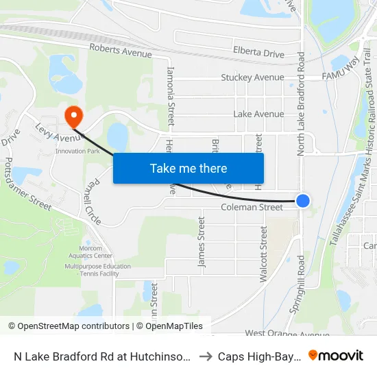 N Lake Bradford Rd at Hutchinson St Nb to Caps High-Bay Lab map