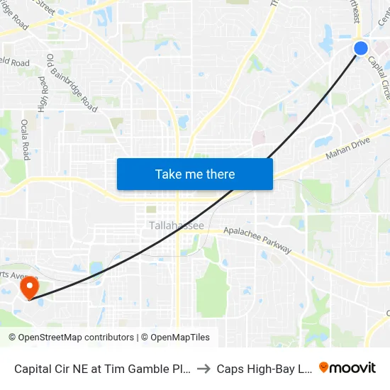 Capital Cir NE at Tim Gamble Pl Sb to Caps High-Bay Lab map