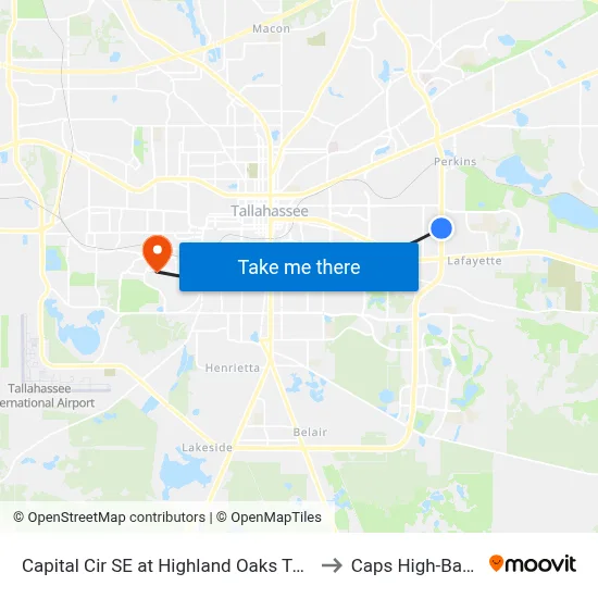 Capital Cir SE at Highland Oaks Terrace Sb to Caps High-Bay Lab map