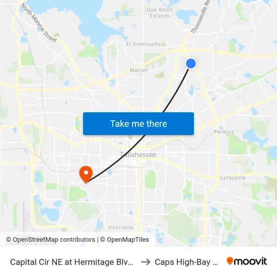 Capital Cir NE at Hermitage Blvd Sb to Caps High-Bay Lab map