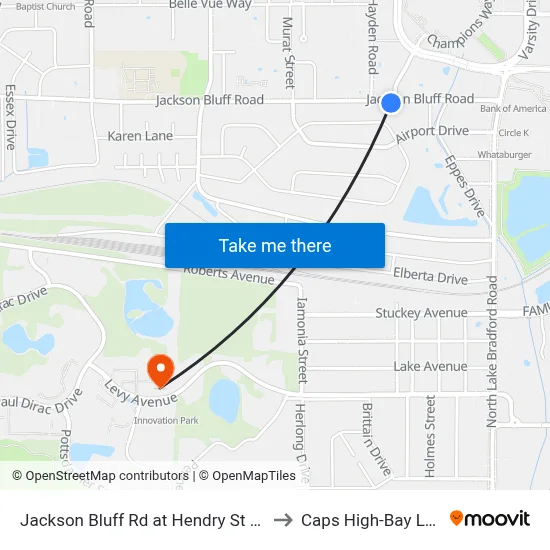 Jackson Bluff Rd at Hendry St Eb to Caps High-Bay Lab map