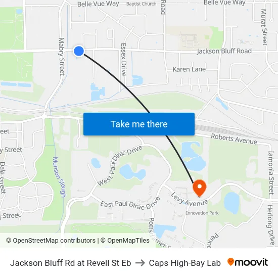Jackson Bluff Rd at Revell St Eb to Caps High-Bay Lab map