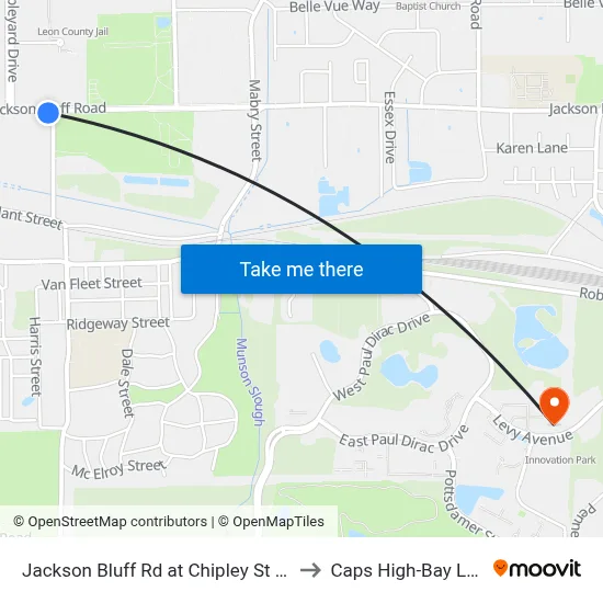 Jackson Bluff Rd at Chipley St Eb to Caps High-Bay Lab map