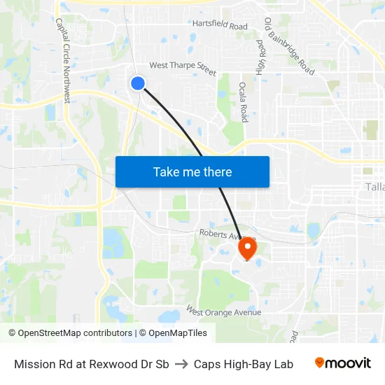 Mission Rd at Rexwood Dr Sb to Caps High-Bay Lab map