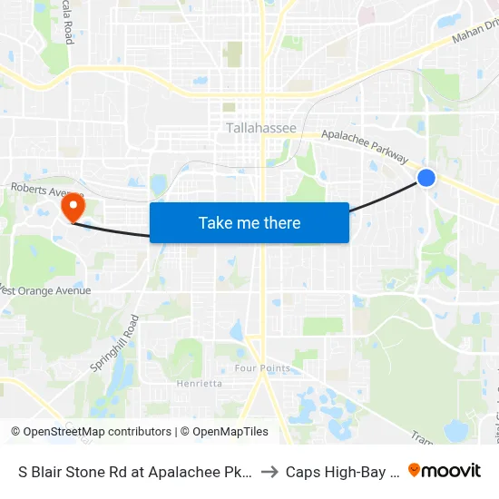 S Blair Stone Rd at Apalachee Pkwy Sb to Caps High-Bay Lab map