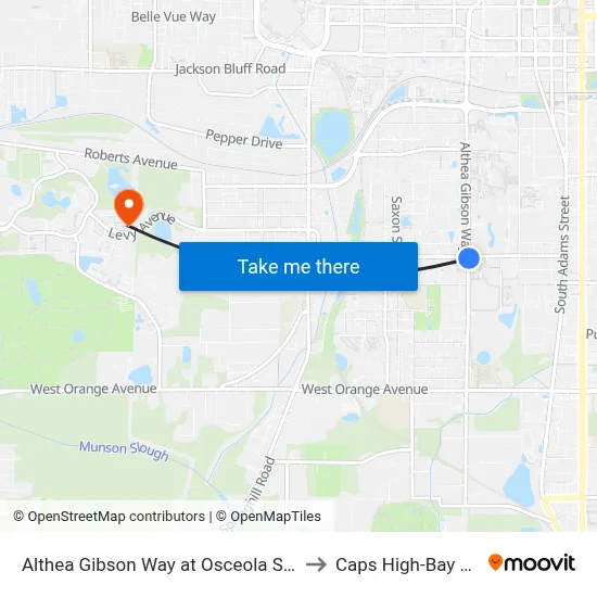 Althea Gibson Way at Osceola St Nb to Caps High-Bay Lab map