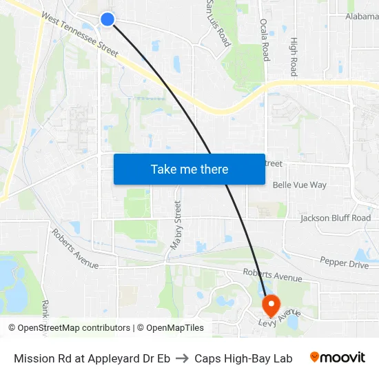 Mission Rd at Appleyard Dr Eb to Caps High-Bay Lab map