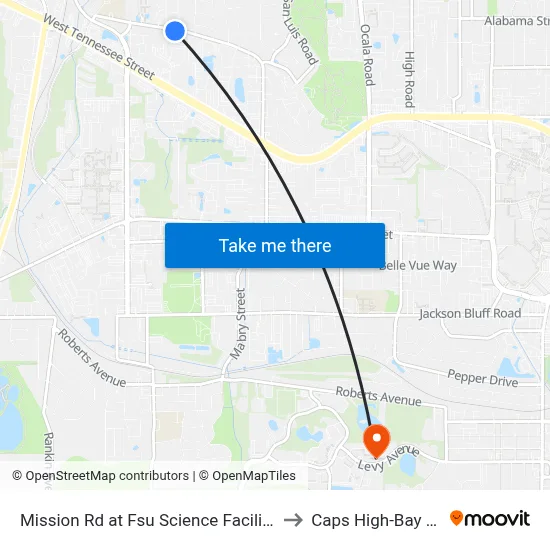 Mission Rd at Fsu Science Facility Eb to Caps High-Bay Lab map