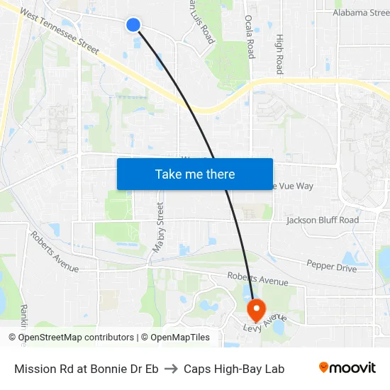 Mission Rd at Bonnie Dr Eb to Caps High-Bay Lab map