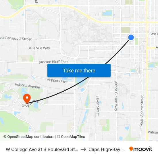 W College Ave at S Boulevard St Wb to Caps High-Bay Lab map