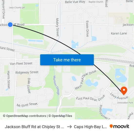 Jackson Bluff Rd at Chipley St Wb to Caps High-Bay Lab map