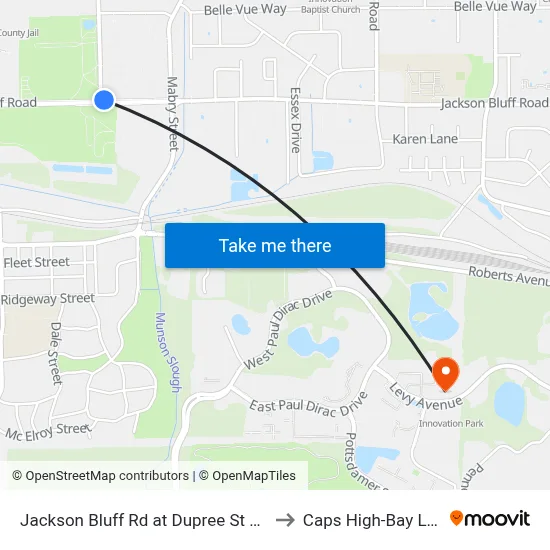 Jackson Bluff Rd at Dupree St Wb to Caps High-Bay Lab map