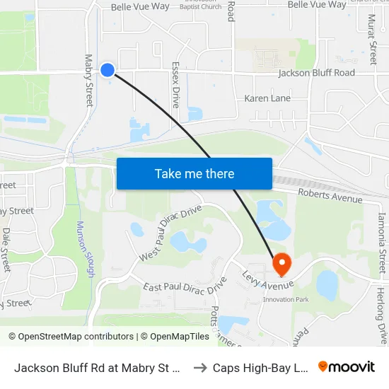 Jackson Bluff Rd at Mabry St Wb to Caps High-Bay Lab map