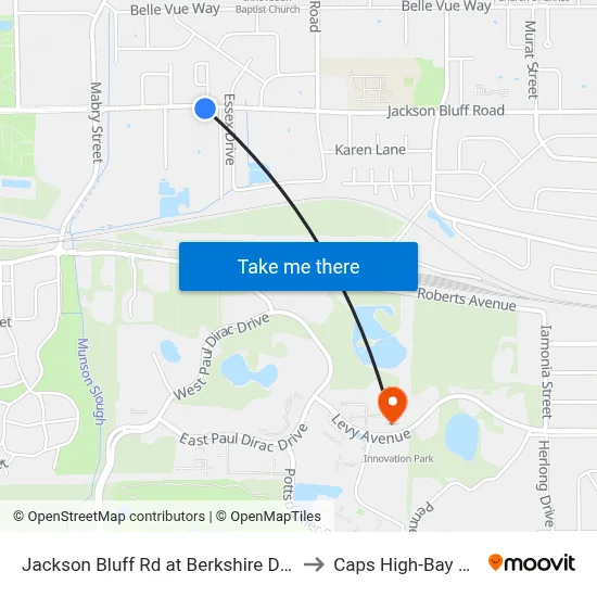 Jackson Bluff Rd at Berkshire Dr Eb to Caps High-Bay Lab map