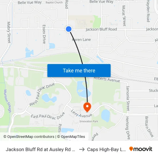 Jackson Bluff Rd at Ausley Rd Wb to Caps High-Bay Lab map