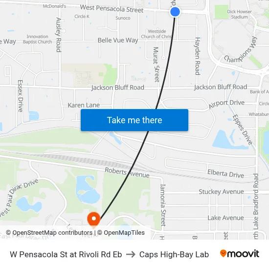W Pensacola St at Rivoli Rd Eb to Caps High-Bay Lab map