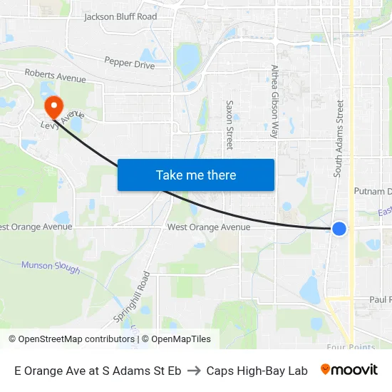 E Orange Ave at S Adams St Eb to Caps High-Bay Lab map
