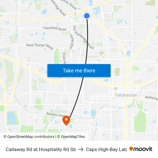 Callaway Rd at Hospitality Rd Sb to Caps High-Bay Lab map