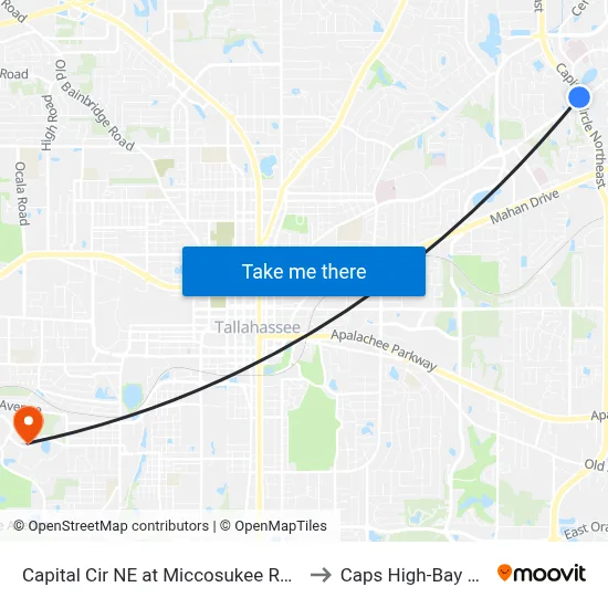 Capital Cir NE at Miccosukee Rd Nb to Caps High-Bay Lab map