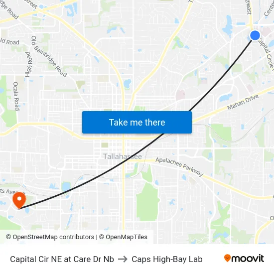 Capital Cir NE at Care Dr Nb to Caps High-Bay Lab map