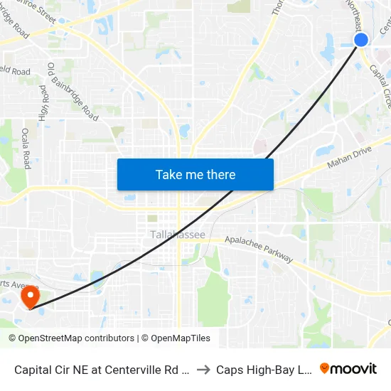Capital Cir NE at Centerville Rd Nb to Caps High-Bay Lab map